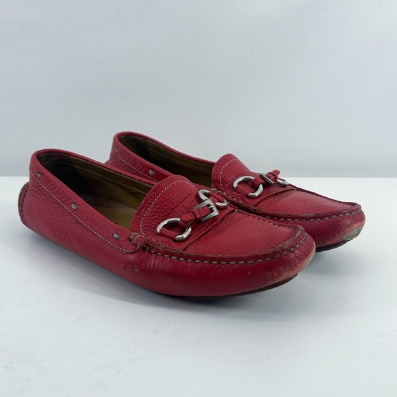 Prada Shoes - Prada Vintage Red Leather Horsebit Slip On Loafers Size 36